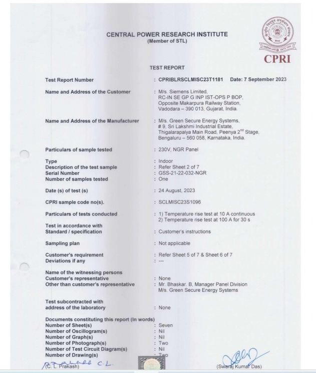 11kV VCB PANEL IP TEST REPORT - Certificate