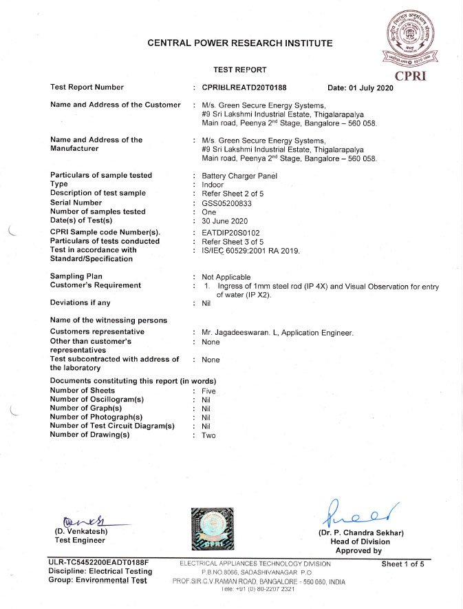 CPRI TEST REPORT - Certificate